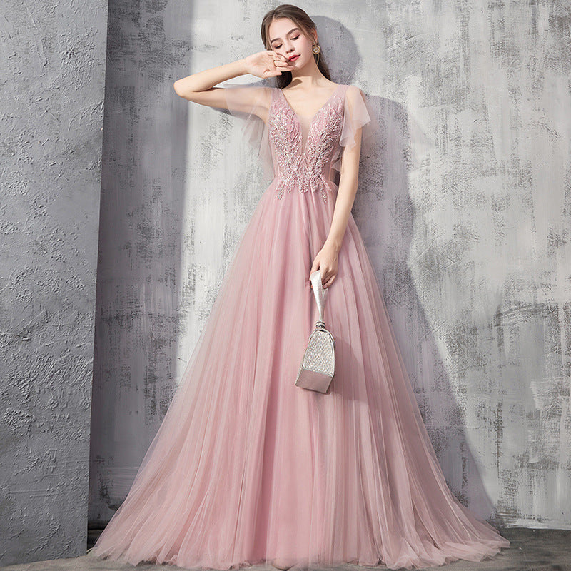 Evening Dress Female 2019 New Elegant Temperament Dress Banquet Evening Dress Long Host Dress Dress Evening Dress
