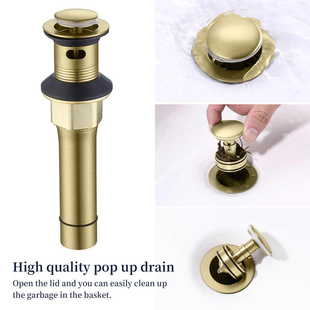Bathroom Faucet Brushed Gold with Pop-up Drain &amp; Supply Hoses 2-Handle 360 Degree High Arc Swivel Spout Centerset 4 Inch Vanity Sink Faucet