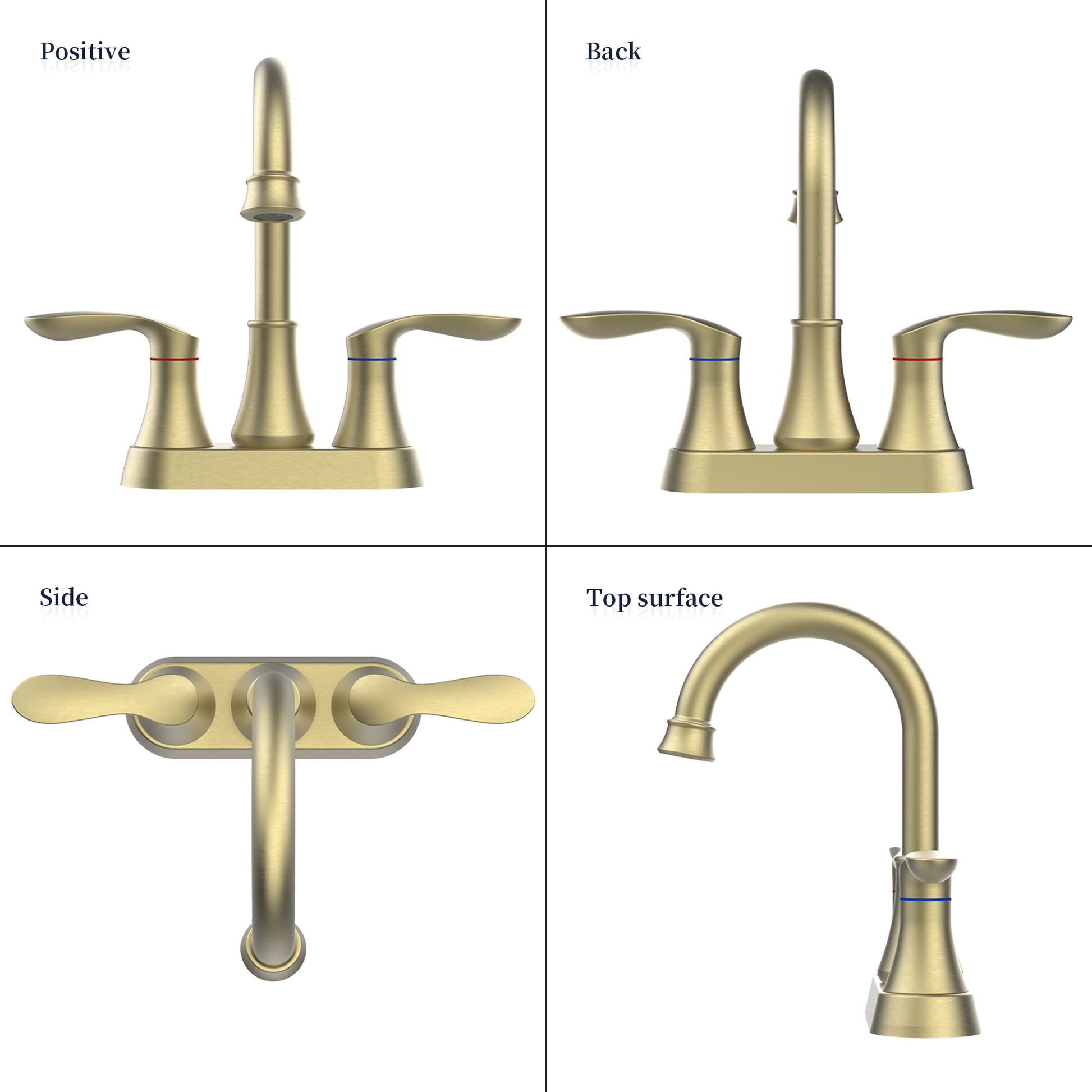 Bathroom Faucet Brushed Gold with Pop-up Drain &amp; Supply Hoses 2-Handle 360 Degree High Arc Swivel Spout Centerset 4 Inch Vanity Sink Faucet