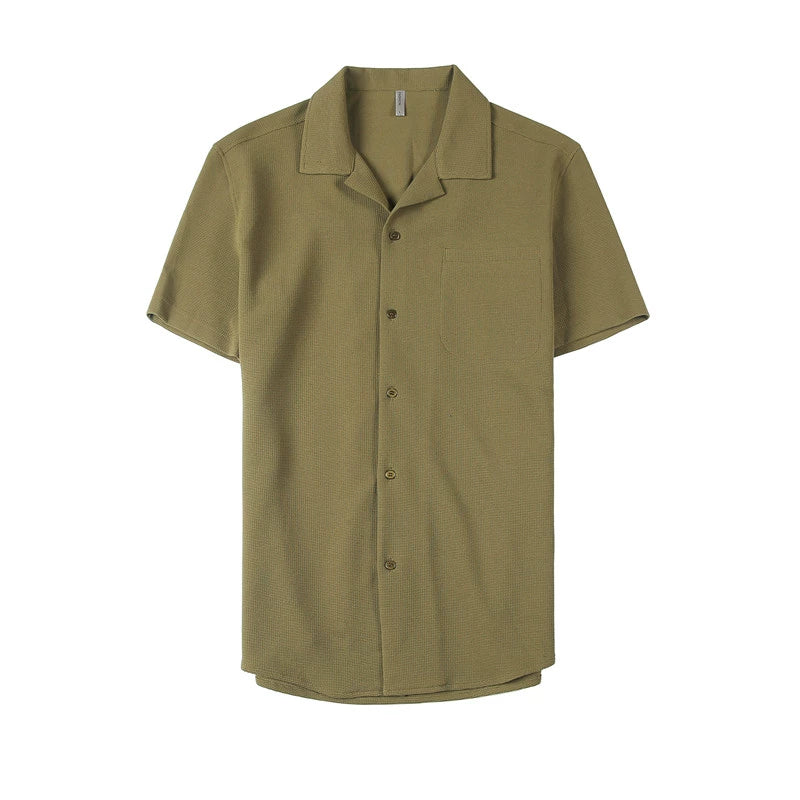 Men&#039;s Ice Silk Waffle Cuban Collar Shirt - Perfect for British Yuppie Summer Style