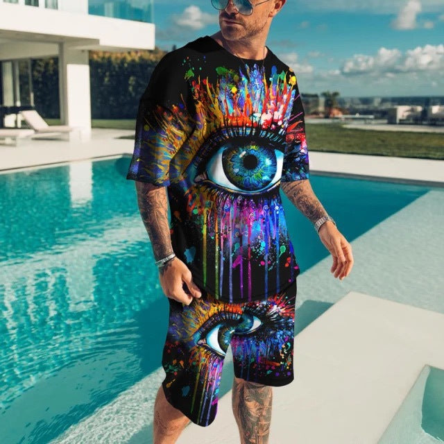 3D Printing Trendy Digital Printing T-shirt Casual Two-piece Suit