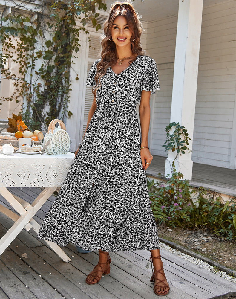 Casual Fashion Loose Floral Dress Summer Women&#039;s Gentle Style Flowers Dress Short-sleeved Dress