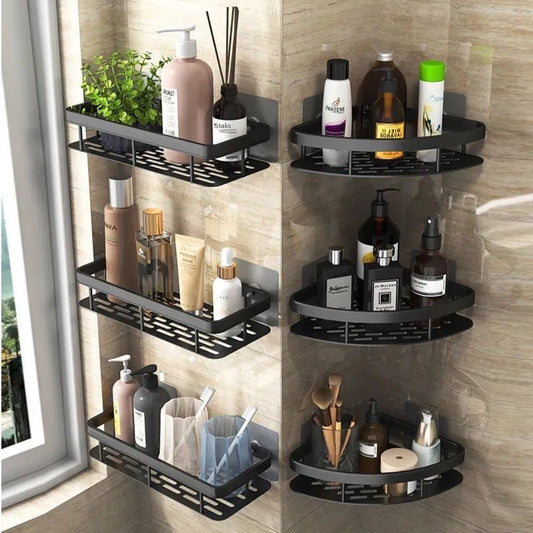 Bathroom Triangle Storage Rack Space Aluminum Nail-free Wall-mounted Corner Rack Rectangular Plate Rack Bathroom Tripod Storage Rack