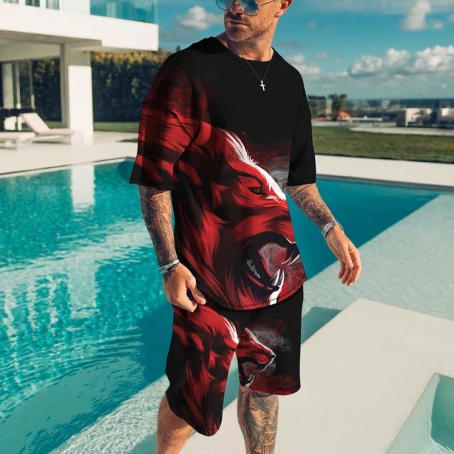 3D Printing Trendy Digital Printing T-shirt Casual Two-piece Suit