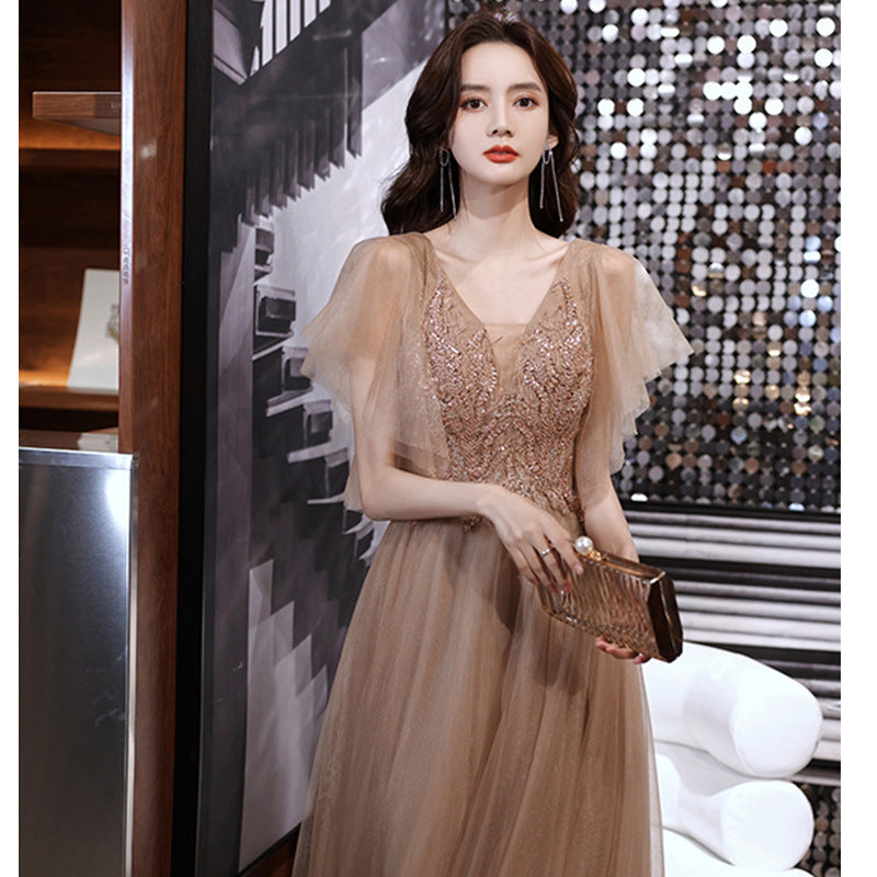 Evening Dress Female 2019 New Elegant Temperament Dress Banquet Evening Dress Long Host Dress Dress Evening Dress